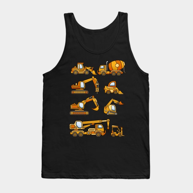 Excavator Dump Truck Dozer Concrete Mixer Construction Vehicles Tank Top by hardy 